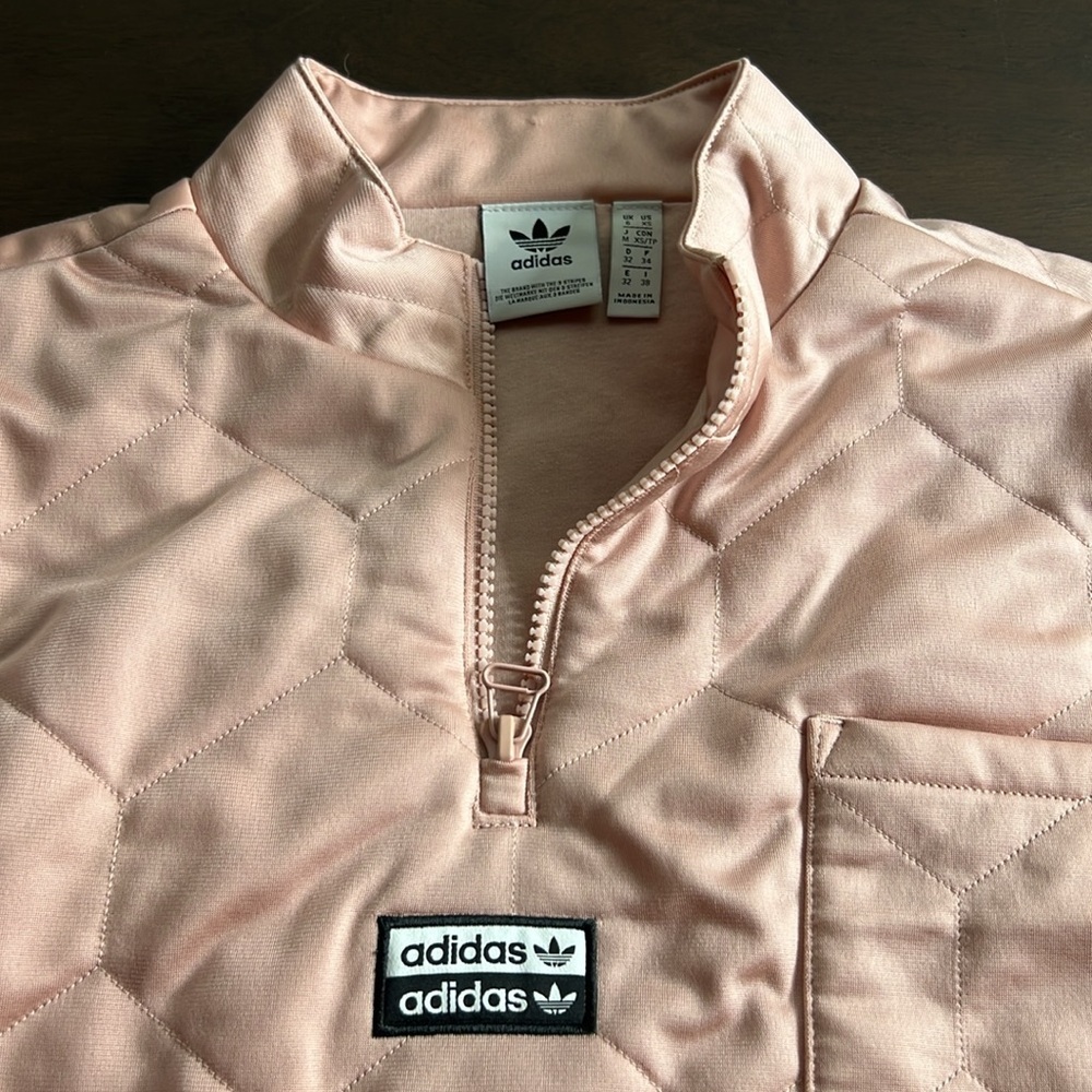 Adidas Womens Originals Half Zip Cropped Pullover Sweatshirt Rose Pink - Picture 4 of 10